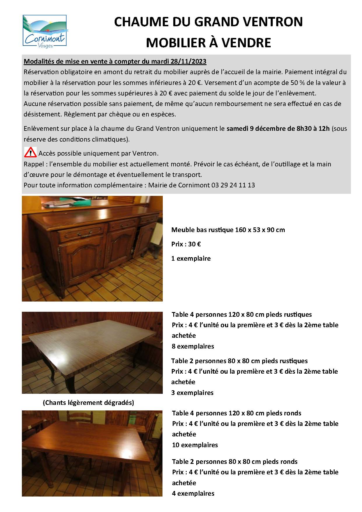 1 MOBILIER A VENDRE CHAUME DU GRAND VENTRON Page 1