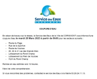 Coupure d&#039;eau le mardi 28 mars 2023