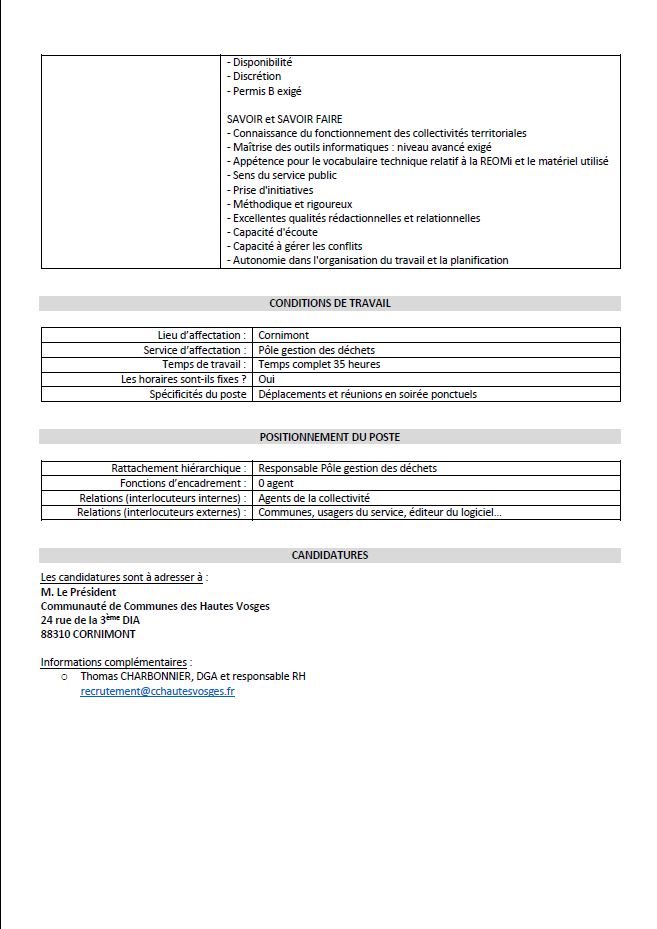 OFFRE D'EMPLOI REDEVANCE SUITE