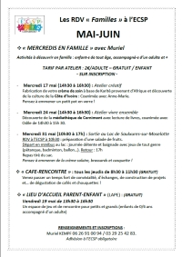 RDV Familles à l&#039;ECSP mai et juin