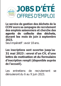Jobs d&#039;été à la CCHV